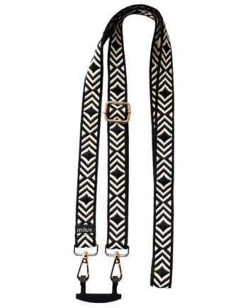 Boho Crossbody-Gurt Schwarz Weiß mit Silber (Restock)